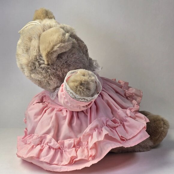 Vintage Kitten Plush Pink Dress Bow Stuffed Animal Toy Cat Kitty Ruffles 13 inch - Picture 3 of 13